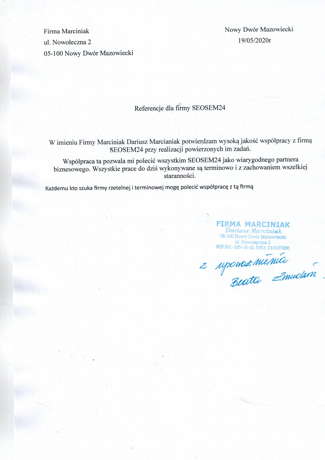Marciniak referencje dla seosem24.pl