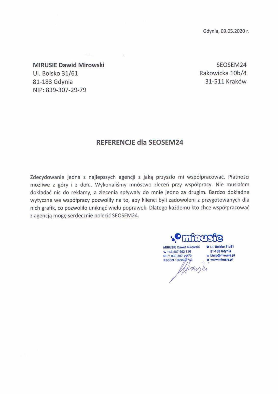 Mirusie referencje dla seosem24.pl