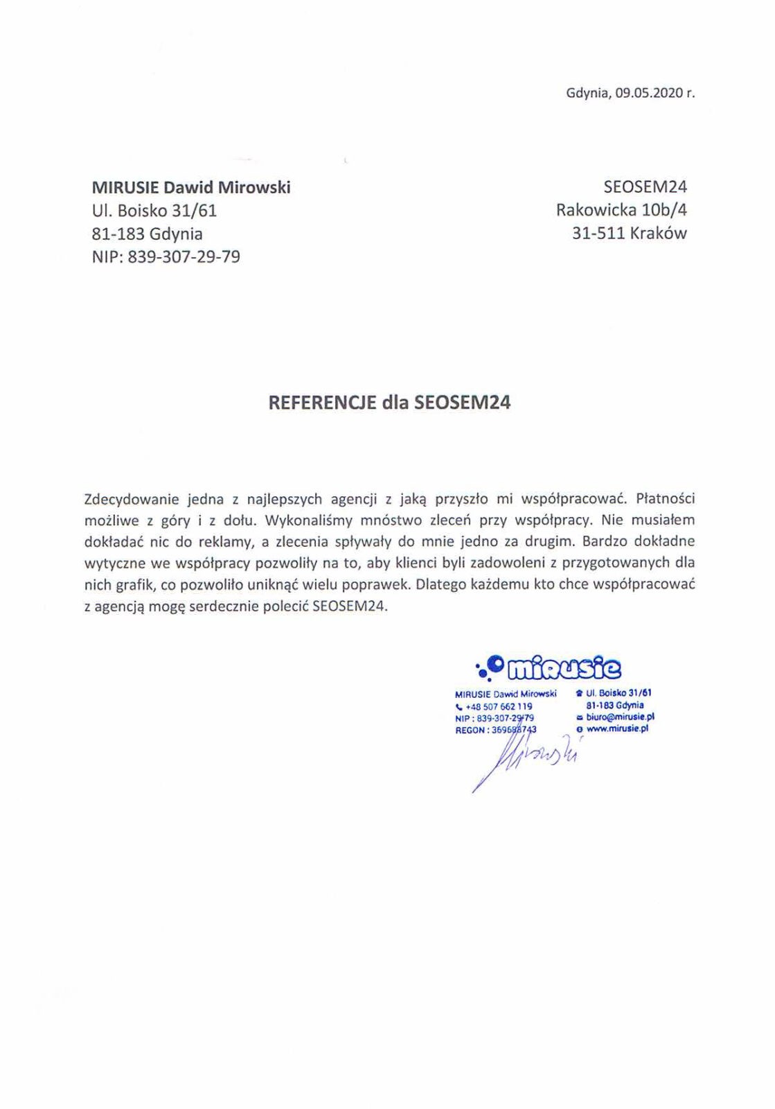 Mirusie referencje dla seosem24.pl