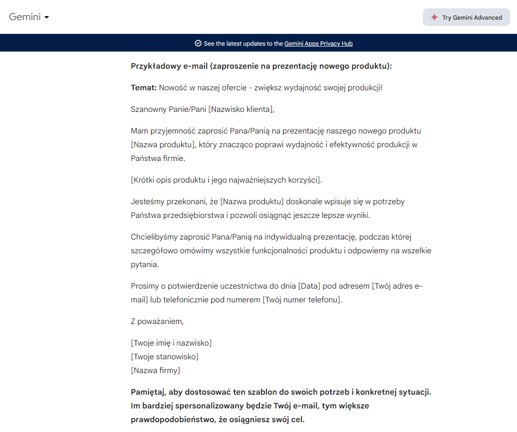 Agencja SEM w Kobylance - Przykładowy e-mail.
