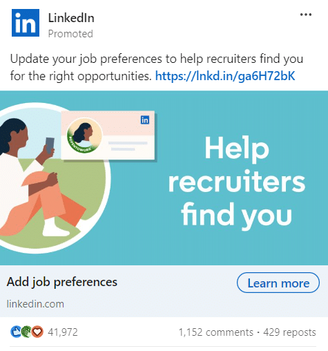 Buzz marketing w Chrzypsku Wielkim - przykład promowanej reklamy na LinkedIn.