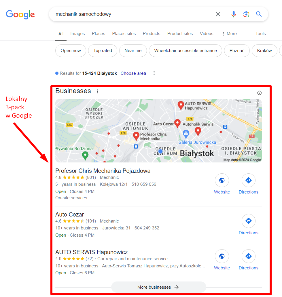 Firma SEO w Szamotułach - Lokalny 3-pack z Google