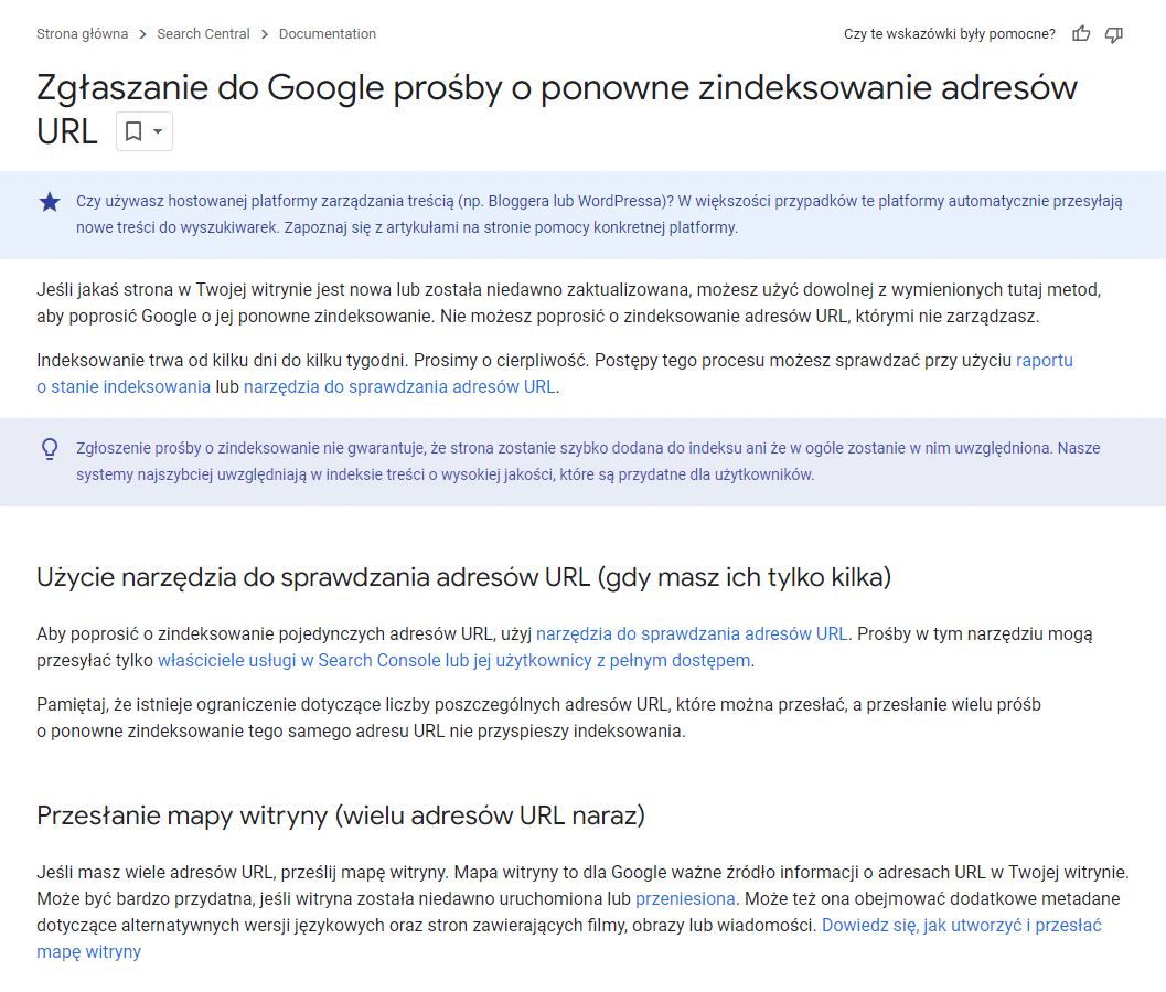 Pozycjonowanie stron www w Kole – Pomocniczy artykuł Google na temat indeksowania