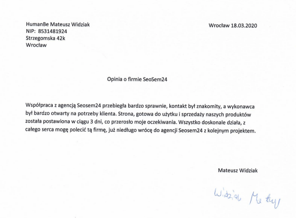 HumanBe referencje dla seosem24.pl