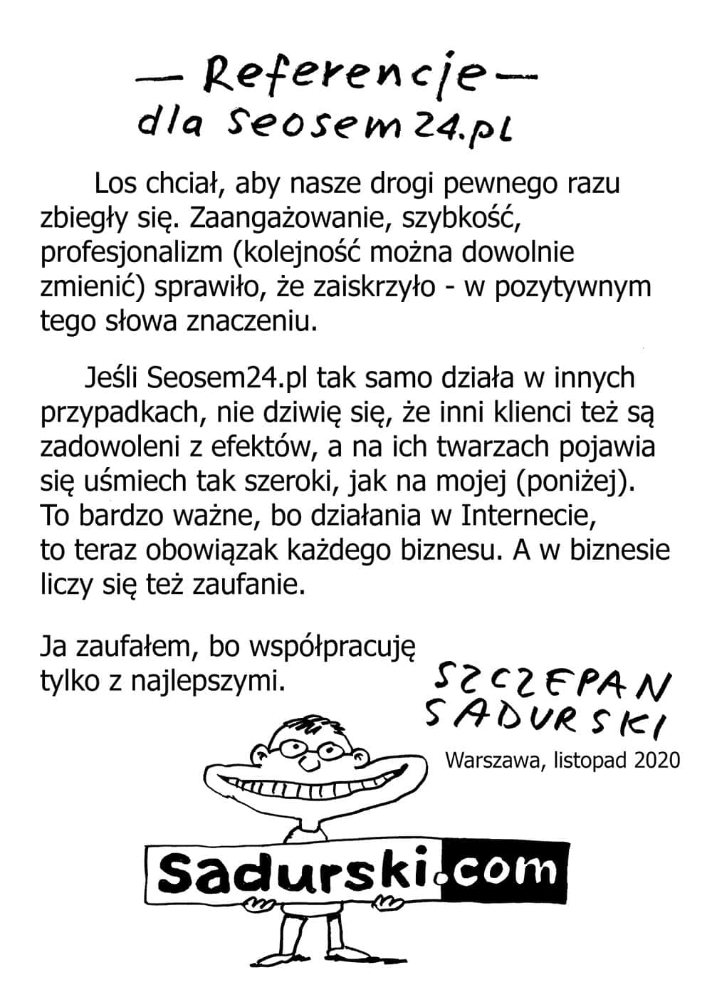 Szymon Sadurski - referencje dla SEOSEM24