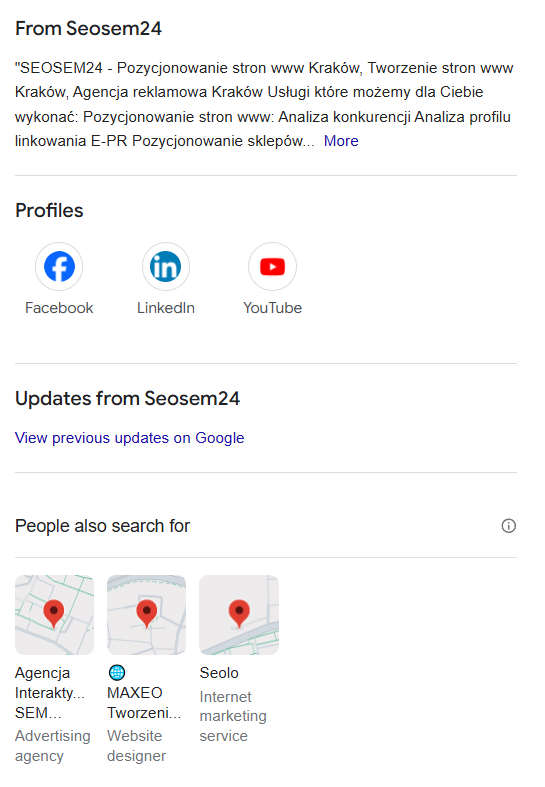 Integracje z platformami zewnętrznymi wizytówki SEOSEM24.