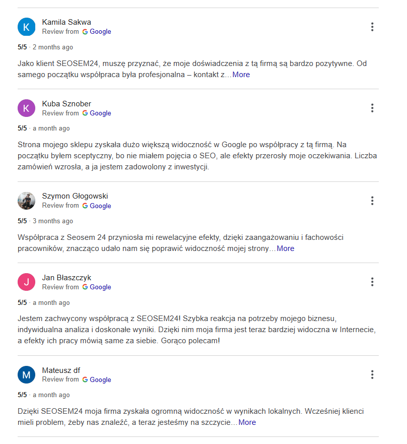 Pozytywne opinie na temat SEOSEM24.