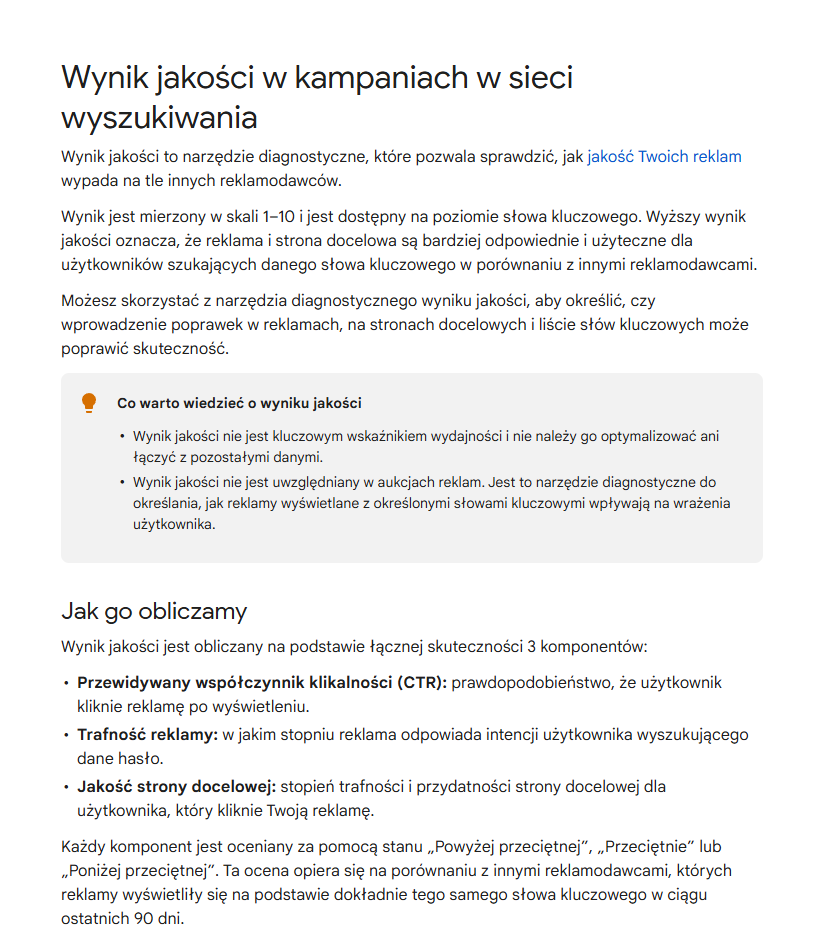 Istotne kwestie na temat wskaźnika jakości w Google Ads.
