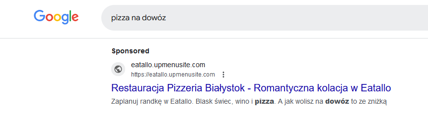 Nagłówek wraz z opisem Google Ads.