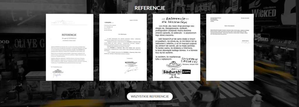 Referencje SEOSEM24 jako element zwiększający wiarygodność naszej marki.